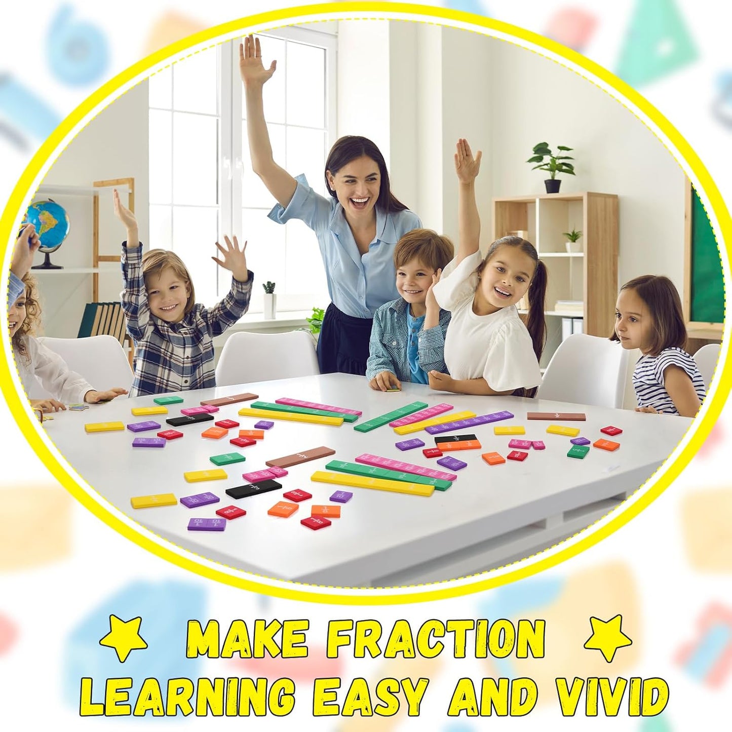 Sayglossy 48 Sets Fraction Tiles Set for Math Classroom Fractions Manipulatives Math Learning Manipulatives for Home School Supplies