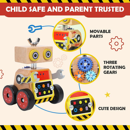 Robot Building Toy, Wooden Little Robot Assembly Kit for Kids 4-8 Years, STEM Educational Woodworking Crafts Projects for Kids, Gift for Boys and Girls 4 5 6 7 8 Years Old