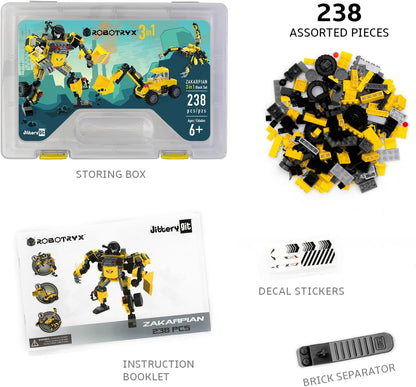 JITTERYGIT Robot Army Buildable Mech Soldier Glow in The Dark Gift Toy Set, Helicopter Military Creative STEM Project, Dinosaur Building Bricks Kit for Kids Ages 6-11 Years Old