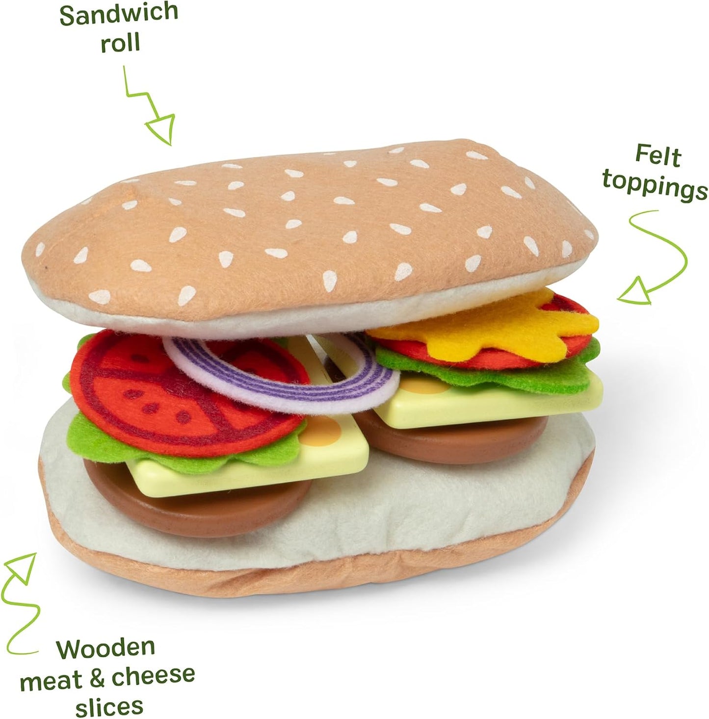 Melissa & Doug Slice-Stack-Serve, Wooden Sandwich Counter Pretend Play Store with Play Food Toys, Play Money & Deli Slicer, Preschool Toys for Kids 3+
