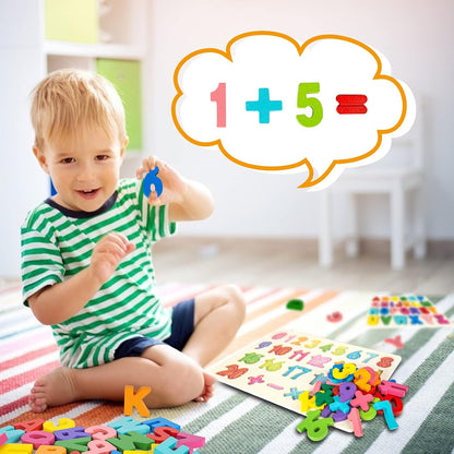 Attmu Wooden Puzzles for Toddlers, 6 Pcs Alphabet Puzzle ABC Shape Number Animal Farm Puzzle, Learning Toys for Kids, Preschool Educational Activities Toddler Gift Toys for Girls Boys Christmas Easter
