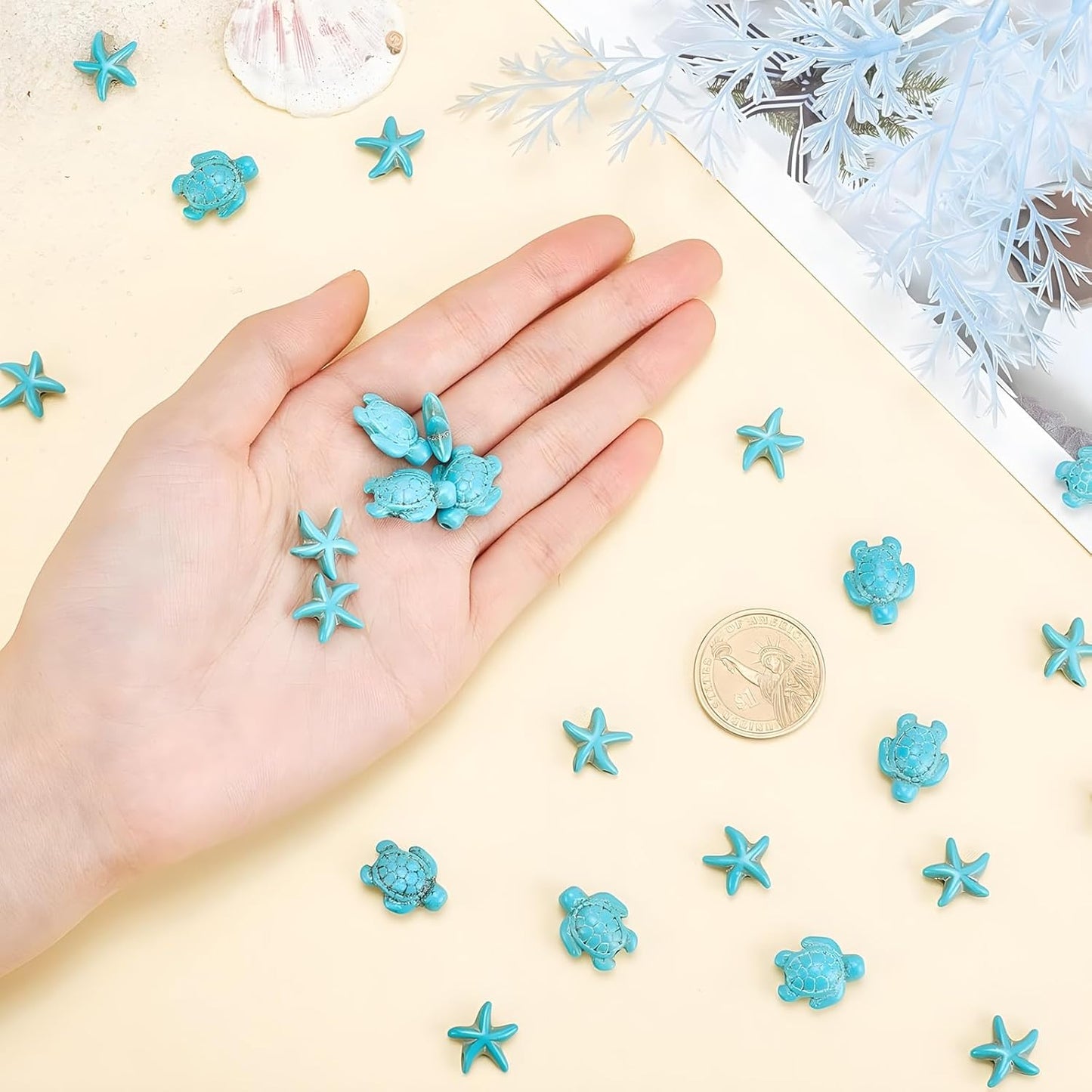 100pcs Blue and White Turquoise Cross Spacer Beads 8x10mm Semi Precious Stone Bead Easter Cross Gemstone Loose Beads for Jewelry Making Charms Beading Bracelets Necklaces Earrings Crafts