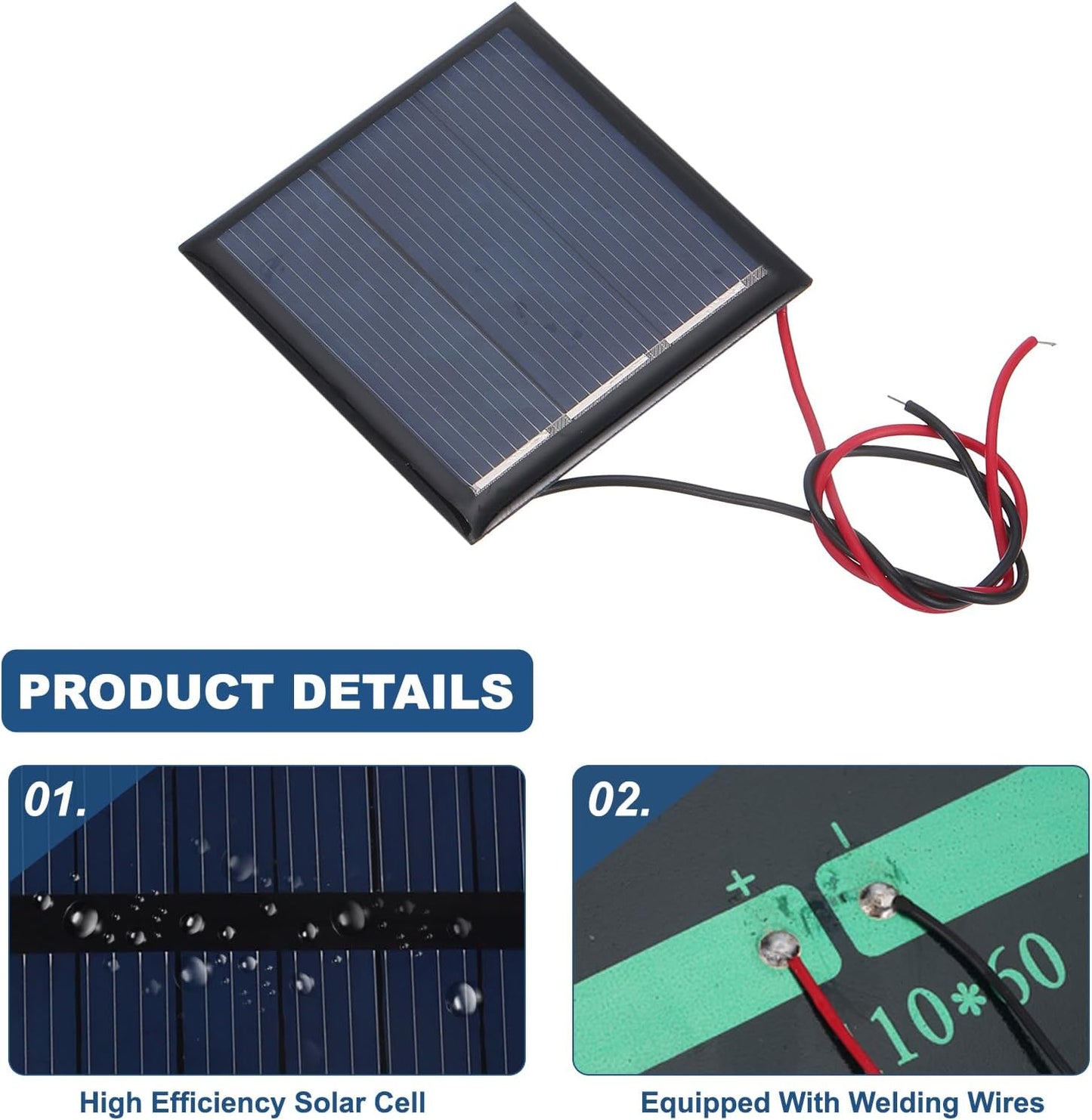 MECCANIXITY 2 Pcs 5.5V 0.44W 70mA Mini Solar Panels, Small Polycrystalline Solar Cell Panel with 2 Cable for DIY Electric Toy Materials Kits Charger, 60mm x 60mm