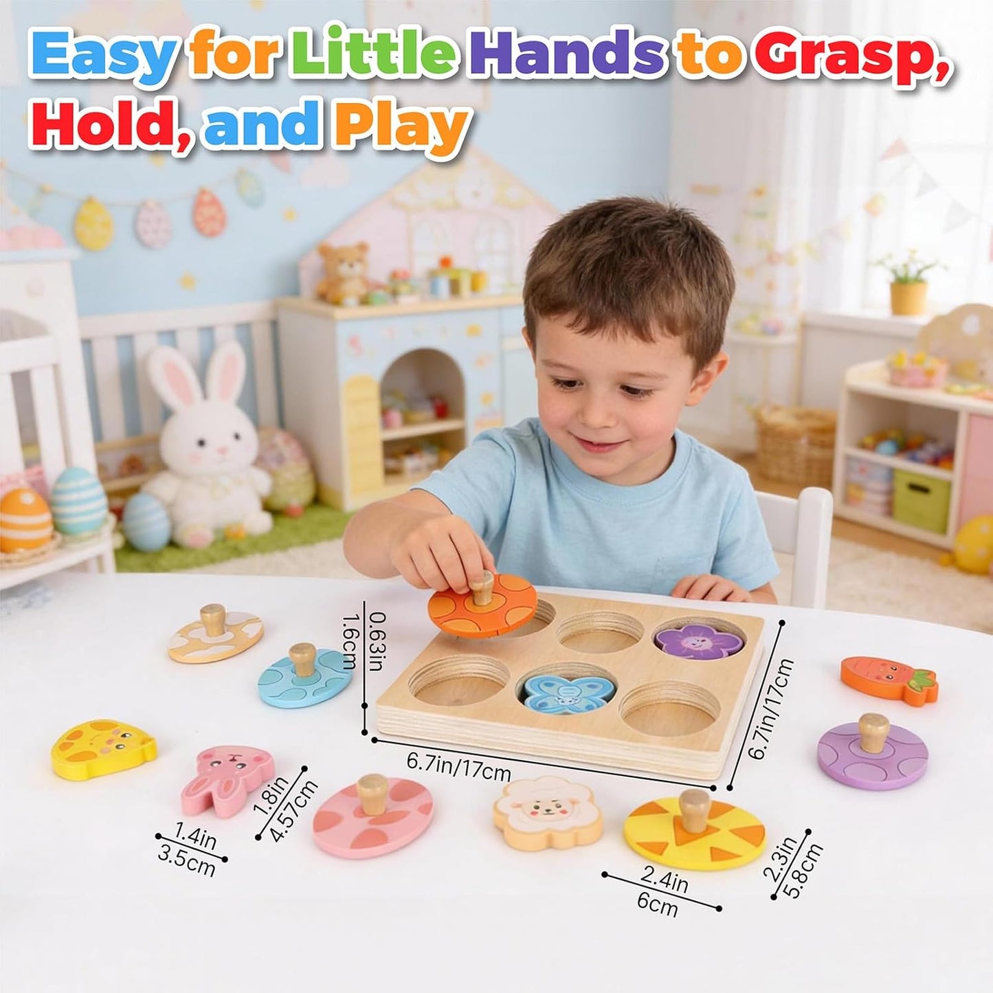 Wooden Puzzles for Toddlers 1-3, Animal Match Farm Peg Puzzle for Toddlers Age 1+, Montessori Toys for 1 2 Year Old, Knob Puzzle Birthday Gift, Preschoool Learning Toys