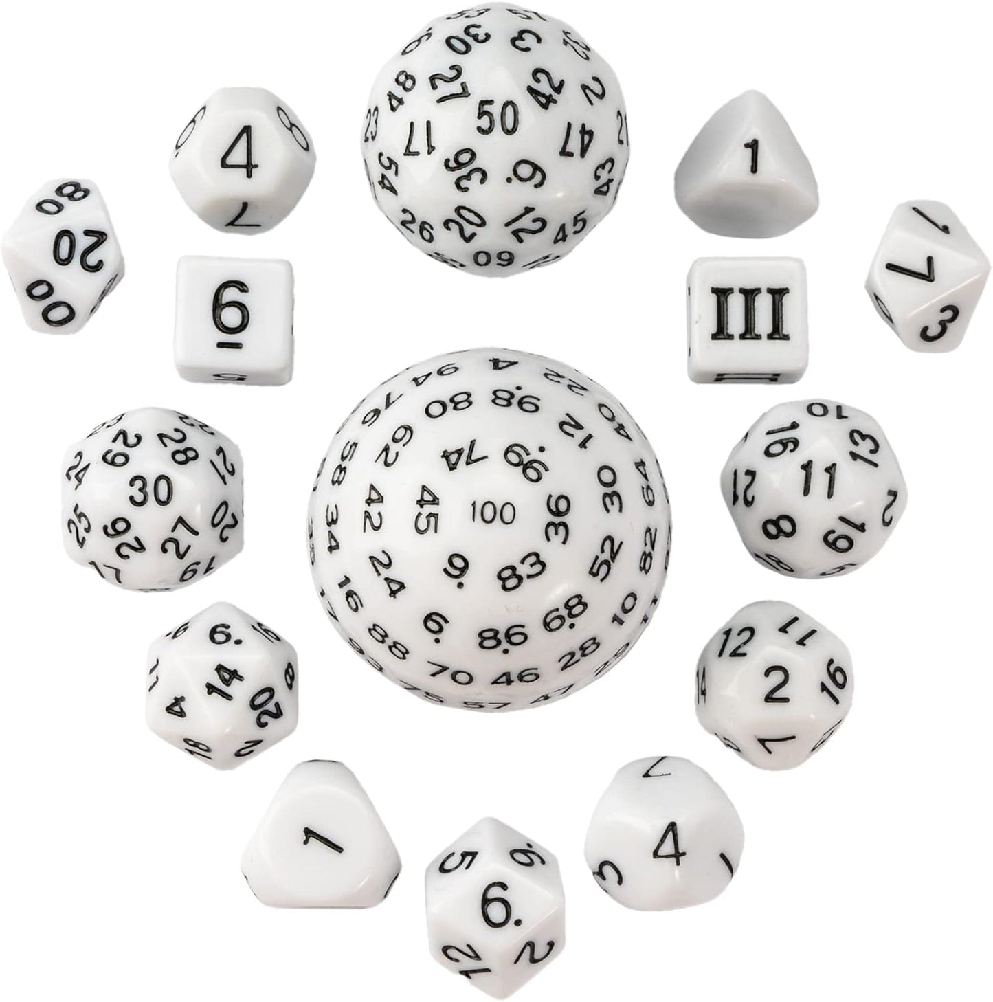 15 Pieces Complete Polyhedral DND Dice Set D3-D100 Spherical D&D Dice Set with Dragon Eye Dice Bag, D100 Dice for RPG Table Games(Black w/Purple Numbers)