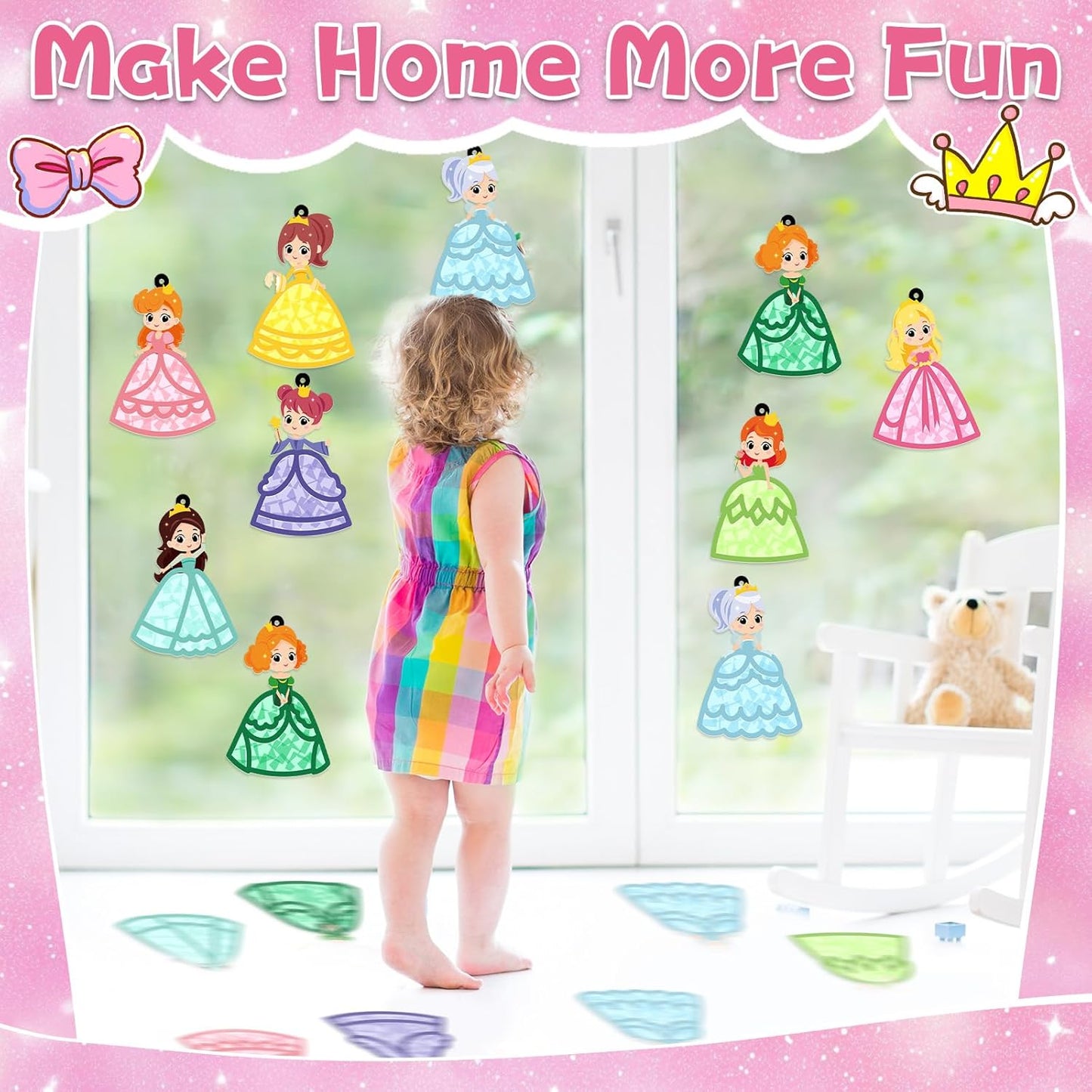 32 Sets Outer Space Suncatchers Craft Kit DIY Window Stained Glass Effect Planet Astronaut Alien Paper Crafts Home School Classroom Decoration Kid Birthday Gift Creative Art Project Activity Game - Colors A