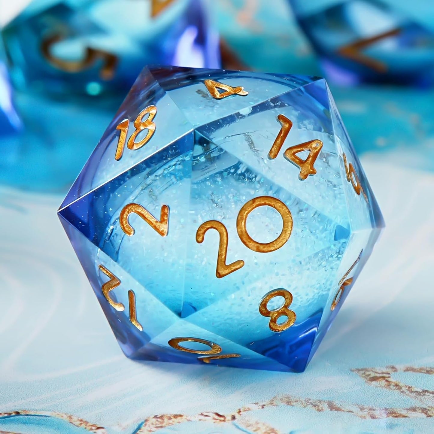 YEMEKO Beholder'S Eye D20 Dice Dragon Eye DND 22MM Single with Resin Sharp Edge 20 Sided D&D Handmade Polyhedral for Dungeons and Dragons, RPG, Roleplaying Games MTG Table Games(Blue Gold)