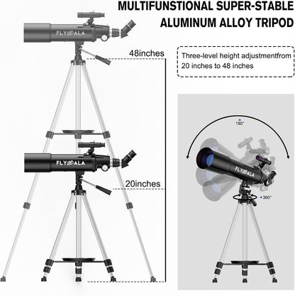 (30X-750X) Telescope for Adults high Powered,80mm Aperture 600mm Focal Length Astronomy Telescope for Kids and Beginners,Astronomical Refractor telescopes for Kids Over 8 Year Old 8-12