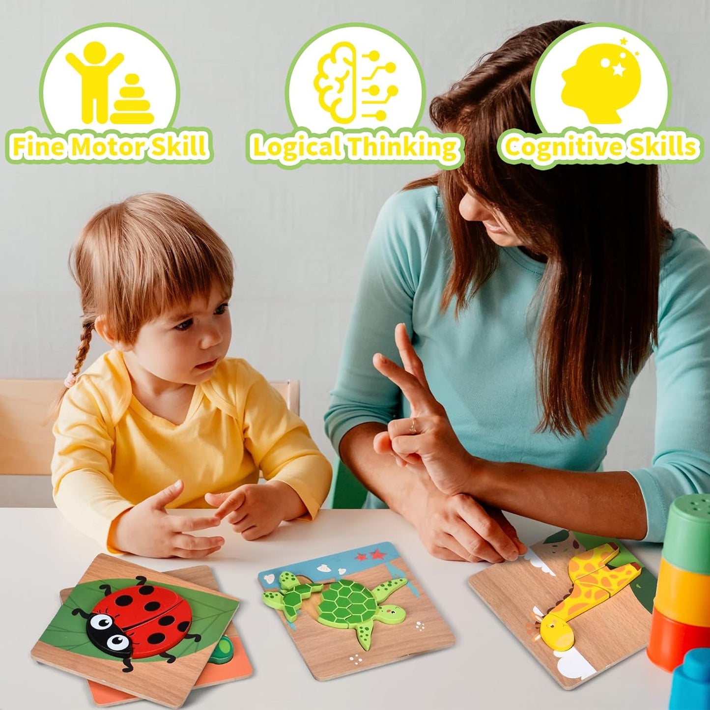 6 Pack Wooden Puzzles for Toddlers 1-3, Montessori Puzzles for 2-4 Year Old, Animal Shape Toddler Puzzles Montessori Toy Baby Learning Preschool Educational Toys Gift