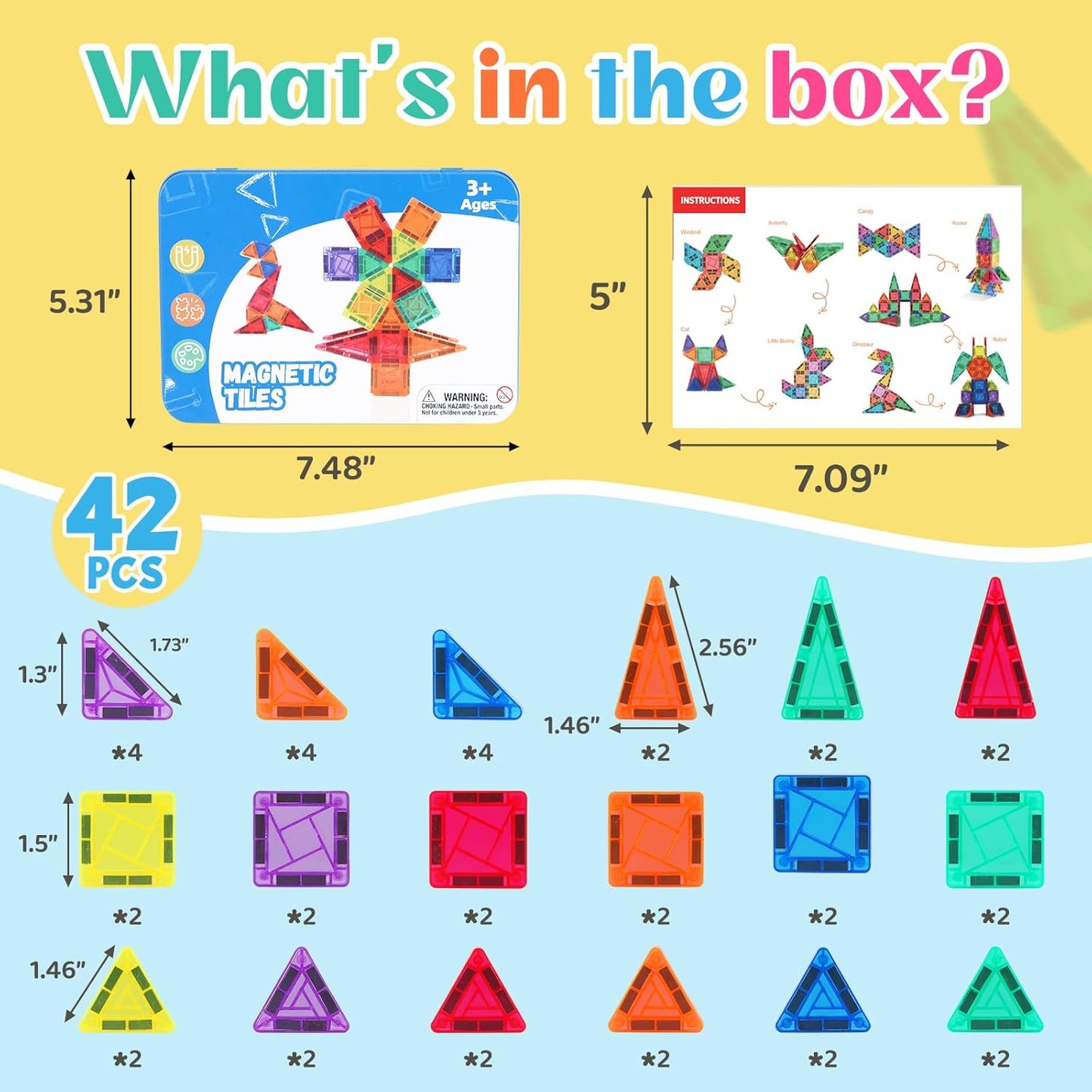 Magnetic Tiles Mini Travel Set with Case - Portable Magnetic Blocks Building for On-the-Go Play, Montessori STEAM Educational Sensory Toddler Toys for Boys Girls Ages 3+