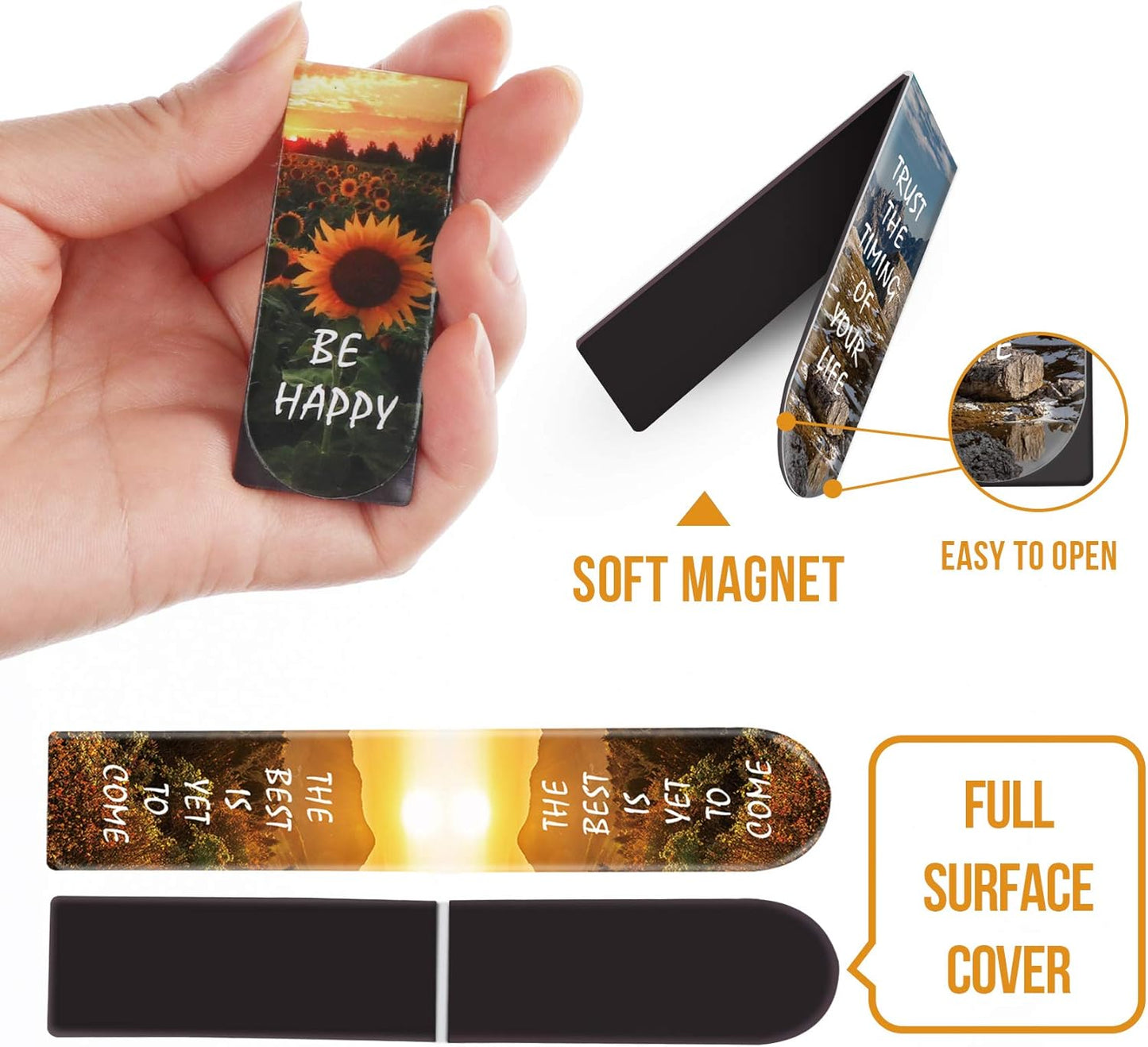 Magnetic Bookmarks, 46PCS Inspirational Slogan Nature Scenery Pattern Bookmarks, Encourage Yourself Book Mark for Book Lovers, Women, Man, Kids, Students, Teachers, School, Home(2.4 x 1 inch)