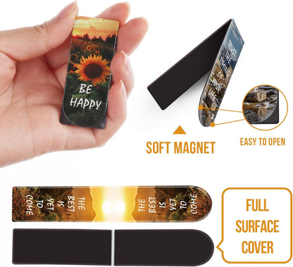 Magnetic Bookmarks, 46PCS Inspirational Slogan Nature Scenery Pattern Bookmarks, Encourage Yourself Book Mark for Book Lovers, Women, Man, Kids, Students, Teachers, School, Home(2.4 x 1 inch)