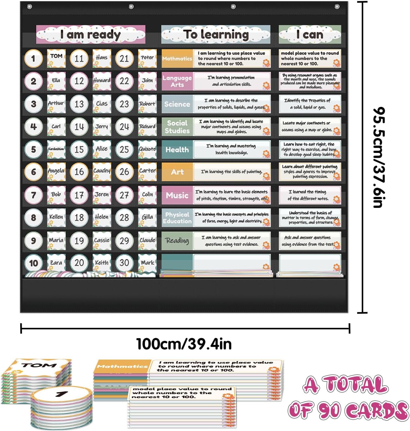 Visible Learning Classroom Pocket Chart - Reusable Dry Erase Learning Goals Board, Motivational Incentive Chart for Learning Goals, Behavior Tracking & Centers Rotation, Homeschool(Black)