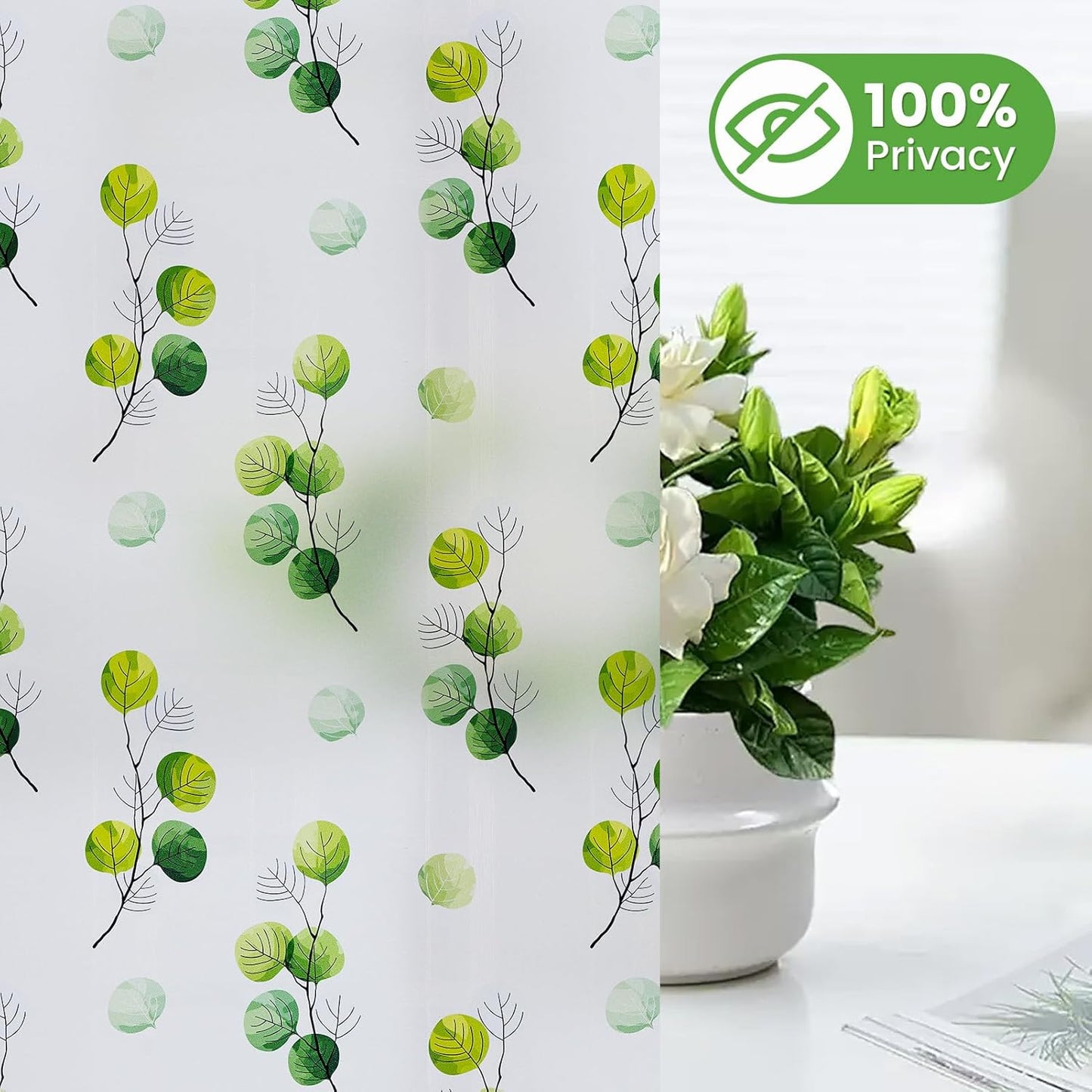 Leaf Pattern Window Tint with Installation Tools, Blackout Window Cover, Sun Blocking Window Tint for Home (Full Blackout Opaque, 17.7'' x 78.7'')