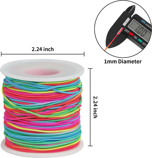 Ohtomber Bracelet String Elastic Cord - 2 Rolls 1MM Rainbow Stretchy String for Bracelet Making, Thread for Clay Beads, Jewelry, Necklaces, Sewing and Crafts