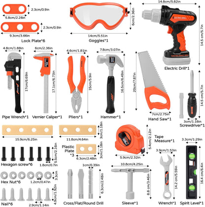Kids Tool Set 49 PCS, Portable Tool Bag with Battery Powered Toy Drill & Adjustable Belt, Pretend Play Toddler Tool Set, Construction Toys for Boys & Girls Age 3-8, STEM Gifts