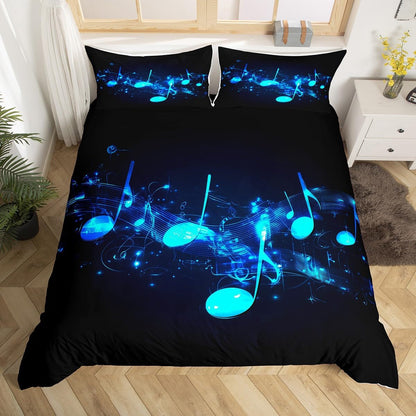 Drum Kit Comforter Cover Abstract Musical Instruments Bedding Set for Kids Boys Teens,Pop Music Duvet Cover Modern Rock Quilt Cover, Teal Laser Light Bedroom Decor Twin Size Blue Green Black