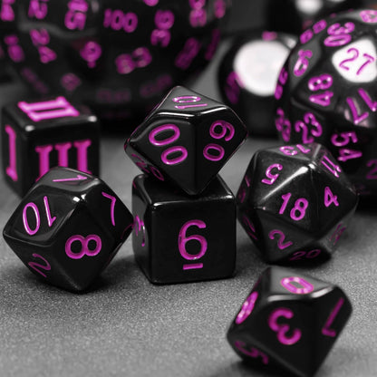 15 Pieces Complete Polyhedral DND Dice Set D3-D100 Spherical D&D Dice Set with Dragon Eye Dice Bag, D100 Dice for RPG Table Games(Black w/Purple Numbers)
