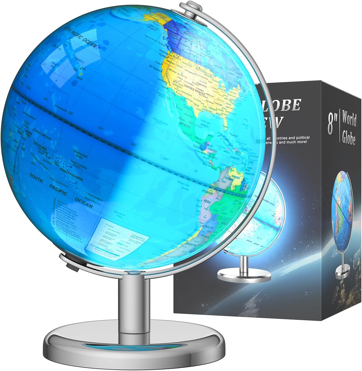 12" Illuminated World Globe for Children & Adults, Globe Lamp with World Map for Kids, Stable Heavy Metal Base, Interactive STEM Learning Gift & Night Light