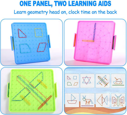 Kisangel 4pcs Nail Board Educational Pegboard, Double-Sided Geoboard Learning Tools for Elementary Math Classroom Use, 6.88X6.29 Inches