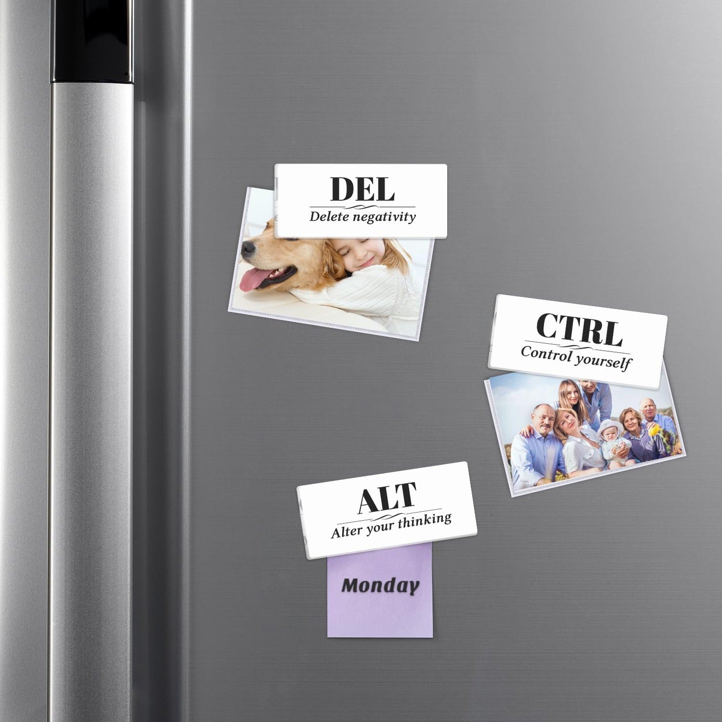 Inspirational Magnets - 3 Pack Ctrl Alt Del Positive Affirmation Magnet Set with Motivational Quotes, Acrylic Strong Encouragements Fridge Magnets for Home, Office, School, Locker Decor (Alt Del Ctrl)