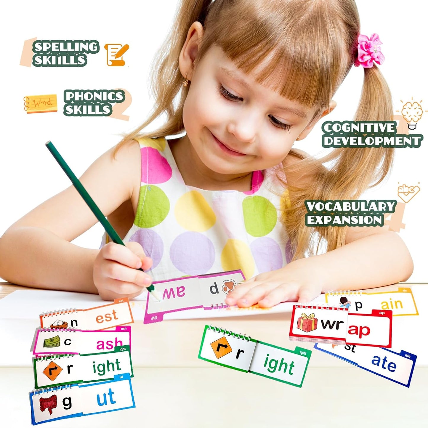 30 Read and Rhyme Flip Books, 1Set Word Family Build Book, Sight Words Flash Cards Kindergarten, Phonics Flash Cards Reading Games (1Set)
