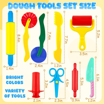 Dough Tools for Kids,9-Piece Kids Clay and Dough Tool Kit– Includes Roller, Rolling Pins, Cutting Tools, Safe Scissors & Plastic Knife for Fun DIY Craft Activities