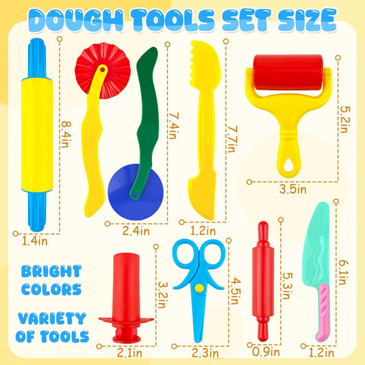Dough Tools for Kids,9-Piece Kids Clay and Dough Tool Kit– Includes Roller, Rolling Pins, Cutting Tools, Safe Scissors & Plastic Knife for Fun DIY Craft Activities