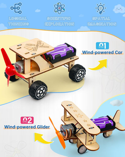 Poraxy STEM Kits for Kids Age 8-10, 5 Set STEM Toys for Boys Age 8-12, Wooden 3D Puzzles Model Car Kits, Science Kit Crafts Building Project, Birthday Gifts for 6 7 8 9 10 11 12 13 Year Old Boys Girls