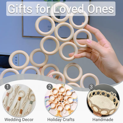 Wooden Rings for Crafts - 33pcs (3 Sizes: 3cm/5cm/7.5cm) - Unfinished Natural Wood Hoops for Macrame, DIY Jewelry, Wreath Making - Smooth & Splinter-Free for Kids & Adults