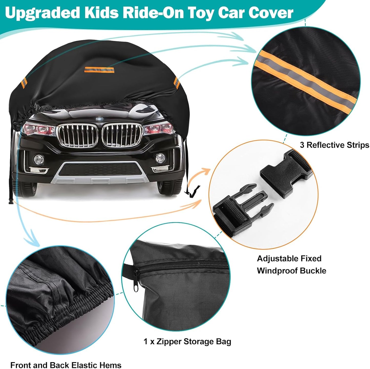 Kids Ride On Car Cover 2PCS,Large Power Wheels Cover Waterproof,Heavy Duty 420D Universal Toy Car Cover for Power Wheels Jeep & Toddler Electric Vehicles,All Season Protection,with 3 Reflective Strips