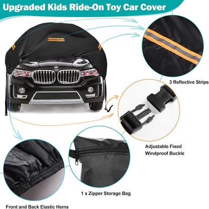 Kids Ride On Car Cover 2PCS,Large Power Wheels Cover Waterproof,Heavy Duty 420D Universal Toy Car Cover for Power Wheels Jeep & Toddler Electric Vehicles,All Season Protection,with 3 Reflective Strips
