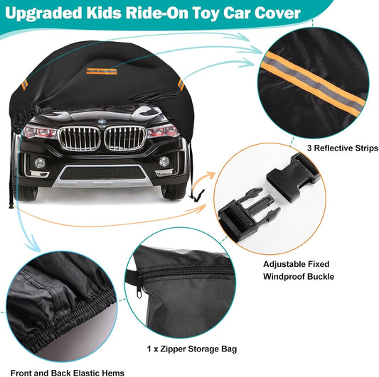 Kids Ride On Car Cover 2PCS,Large Power Wheels Cover Waterproof,Heavy Duty 420D Universal Toy Car Cover for Power Wheels Jeep & Toddler Electric Vehicles,All Season Protection,with 3 Reflective Strips