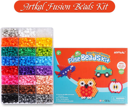 ARTKAL Fuse Beads Kit 4800pcs 24 Colors 5mm Iron Beads Kit with 5 Pegboards 55 Patterns 2 Tweezers 2 Ironing Paper, Great for Christmas Birthday