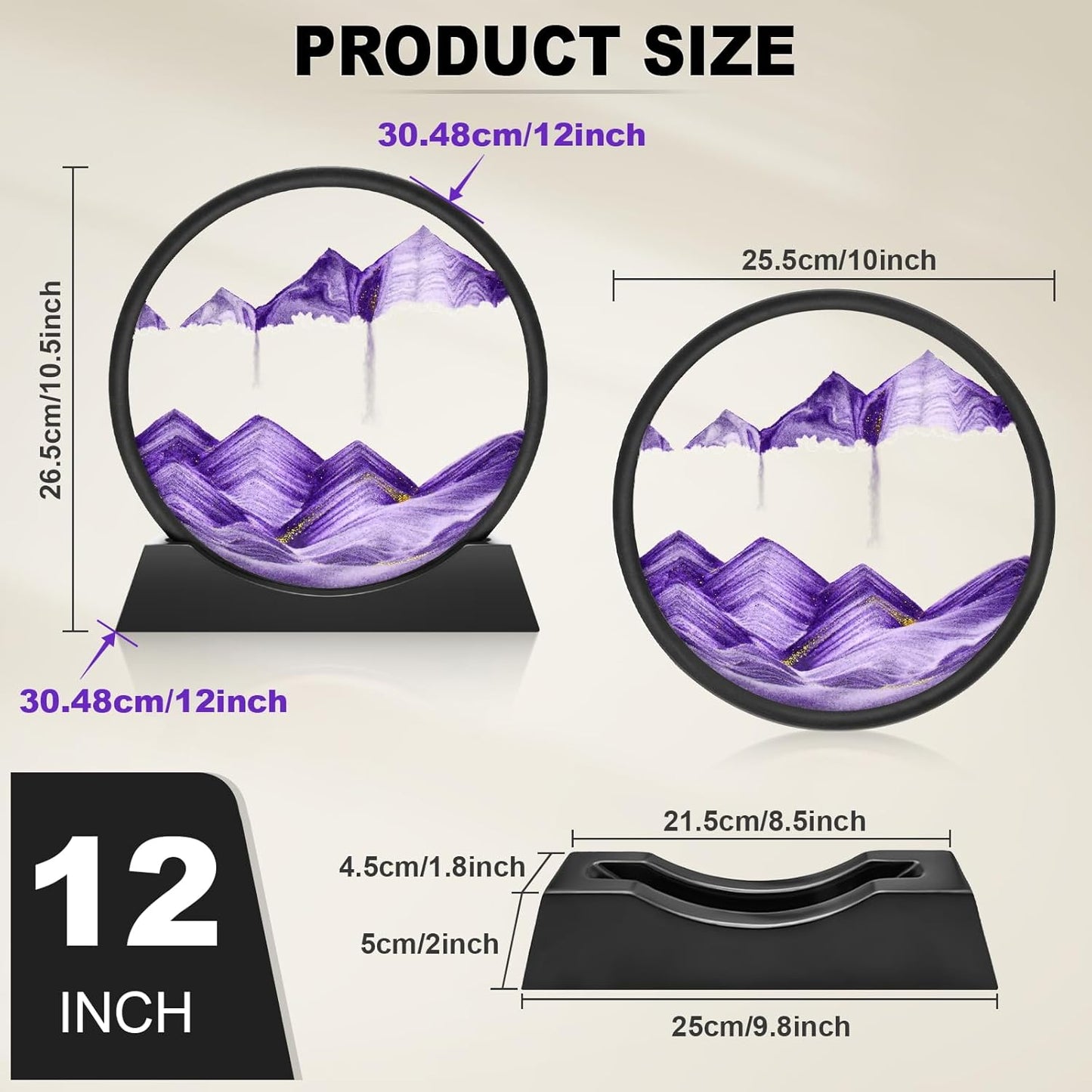 Wai Danie Moving Sand Art Picture 3D Hourglass Deep Sea Sandscape Liquid Motion Display Painting Flowing Sand Frame Relaxing Desktop Home Office Work Decor (Black, 12 Inches)