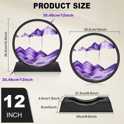 Wai Danie Moving Sand Art Picture 3D Hourglass Deep Sea Sandscape Liquid Motion Display Painting Flowing Sand Frame Relaxing Desktop Home Office Work Decor (Black, 12 Inches)
