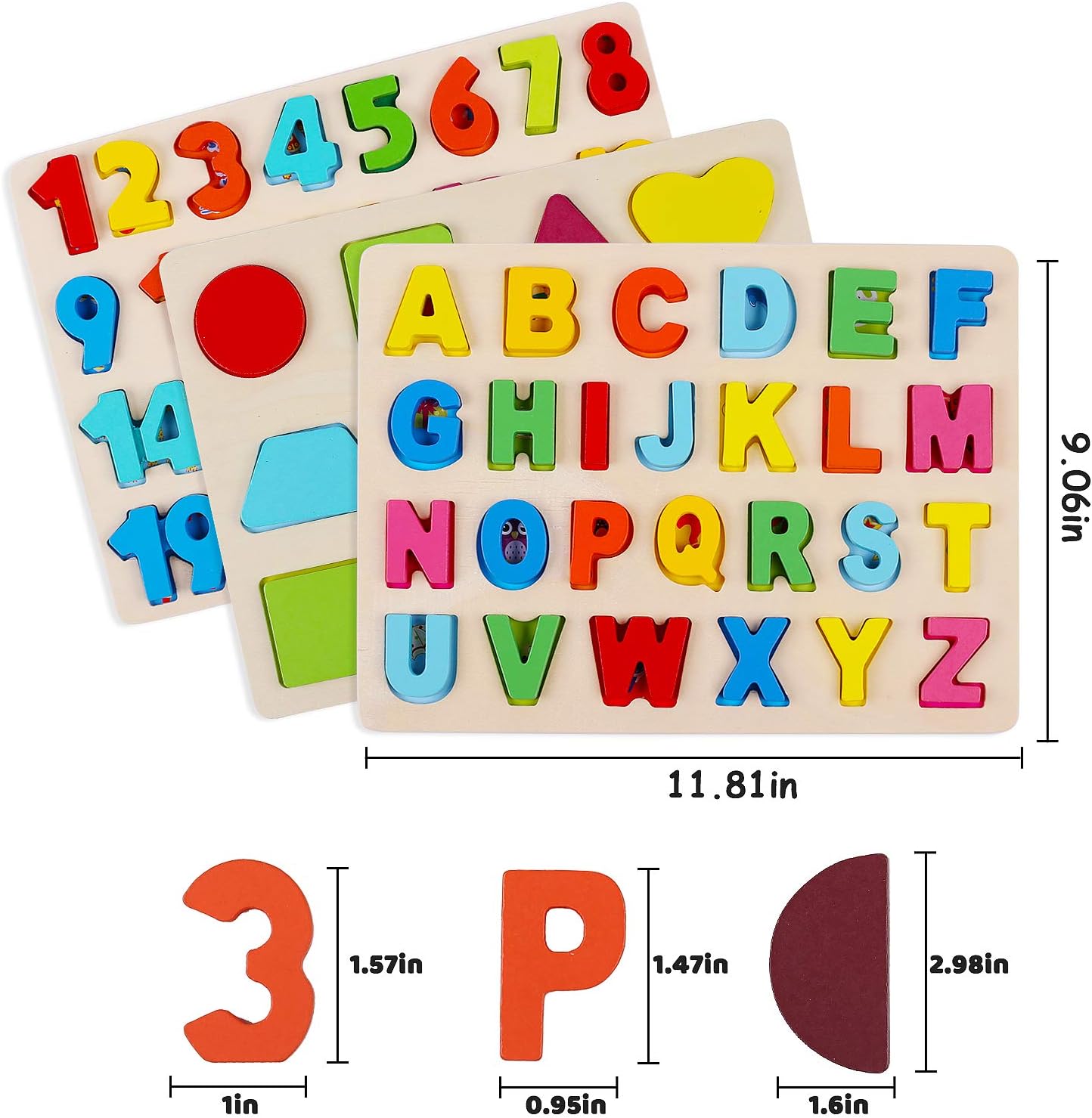 Wooden Puzzles for Toddlers, Kesletney Wooden Alphabet Number Shape Learning Puzzles for Kids, Preschool Educational Toys Gift for Boys Girls Ages 3 4 5 6 Years Old