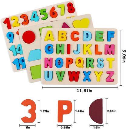 Wooden Puzzles for Toddlers, Kesletney Wooden Alphabet Number Shape Learning Puzzles for Kids, Preschool Educational Toys Gift for Boys Girls Ages 3 4 5 6 Years Old