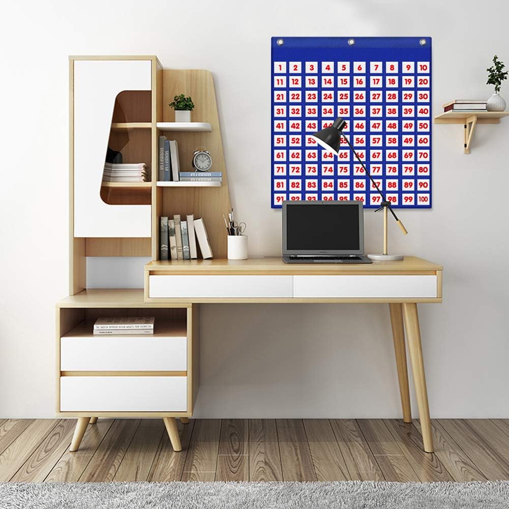 Eamay Hundreds Pocket Chart with 130 Number Cards, Number 1-100 Board Pocket Chart for Teacher Lessons in a Classroom or for Use at Home (100 Pockets)