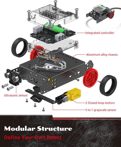 WhalesBot Rocky Coding Robot Car Kit for Kids 8-12 12-16, STEM Educational Engineering Toy, Scratch Python C Programming & Remote Control, Science Gift for 8 9 10 11 12+ Year Old Boys Girls