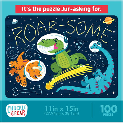 Chuckle & Roar - Roar-Some Glow in The Dark Jigsaw Puzzle for Kids - 100 Piece Educational Space Dino Puzzle - Ages 6+ - Fun Learning, Fine Motor Skills, Screen Free Activity