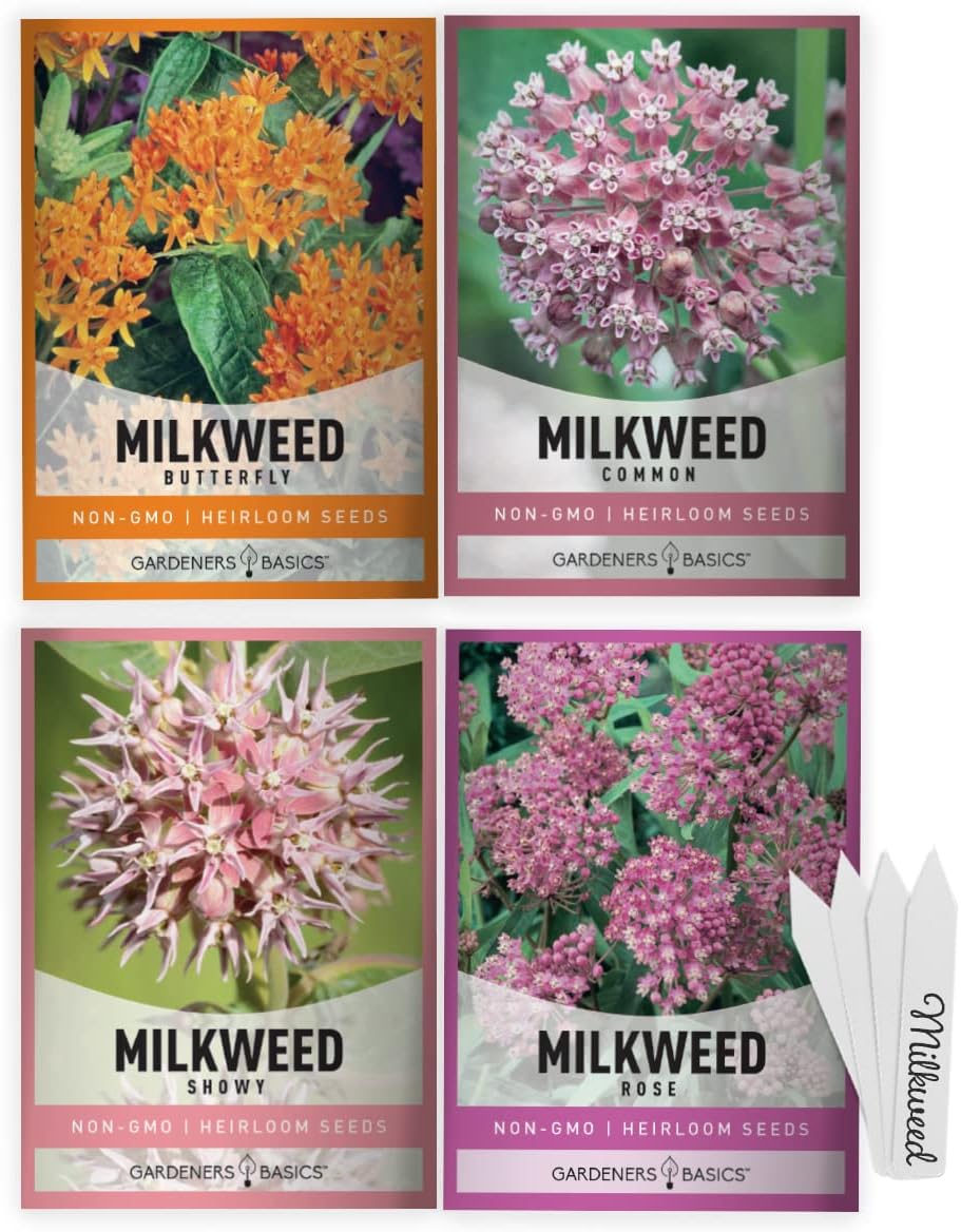 Butterfly Milkweed Seeds Starter Kit – Grow 4 Beautiful Milkweed Varieties – Non-GMO Heirloom Seeds, Complete Indoor & Outdoor Butterfly Grow Kit, Perfect for Monarch Butterflies & Pollinators