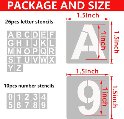 4 Inch Letter Stencils and Numbers, 36 Pcs Alphabet Art Craft Stencil, Reusable Plastic Templates for Wood, Wall, Fabric, Rock, Signage (4 Inch)
