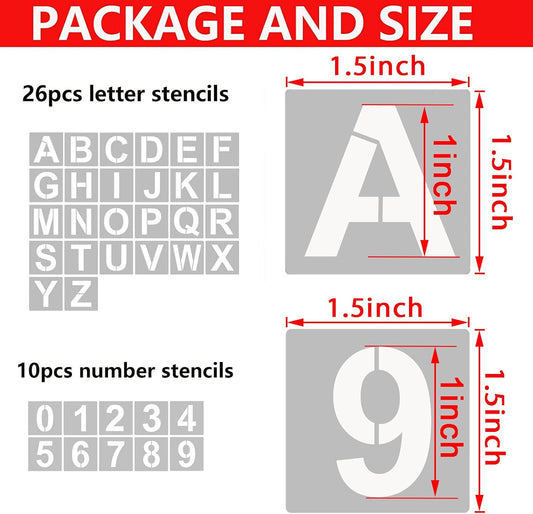 4 Inch Letter Stencils and Numbers, 36 Pcs Alphabet Art Craft Stencil, Reusable Plastic Templates for Wood, Wall, Fabric, Rock, Signage (4 Inch)