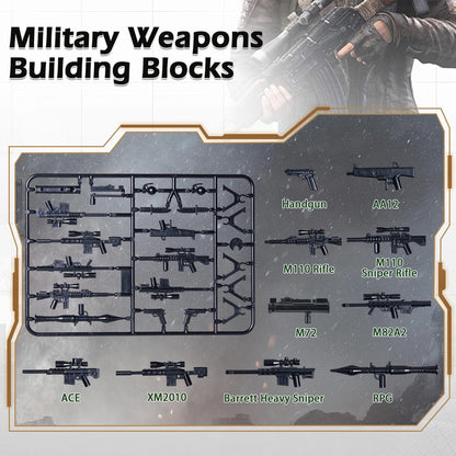 Weapons Pack Military Toy Set Building Blocks Model for Soldier Figures, Army Equipment Gear Kit Pieces and Parts Accessories Compatible with Major Brand