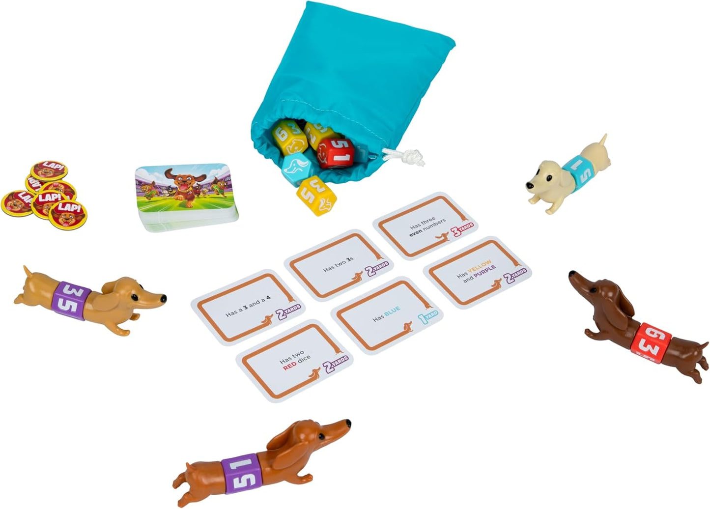 The Wiener Dog Race Game, Easy-to-Learn Dice Game. Fetch & ROLL Two Dice, Add The Best One to Your Dog to Stretch Them Out, Collect Yard Cards to Race to The Finish & Win, Ages 7+ for 2-4 Players