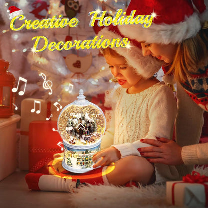 Christmas Lantern Snow Globe, Lighted Musical Snowman Lantern with Swirling Glitter, 10.5'' Christmas Snowing Lantern, USB & Battery Operated with Timer, Vintage Holiday Tabletop Decor