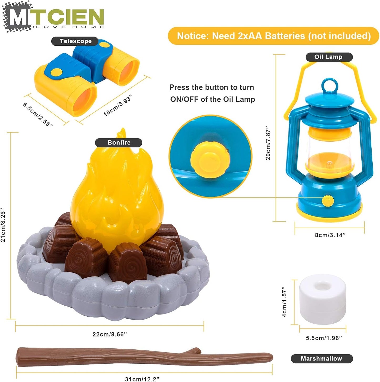 Mitcien Kids Camping Gear Set with Play Tent, Pretend Campfire, Fruits, Marshmallow, Camping Toys for Toddlers, Boys & Girls - Indoor & Outdoor Explore & Adventure