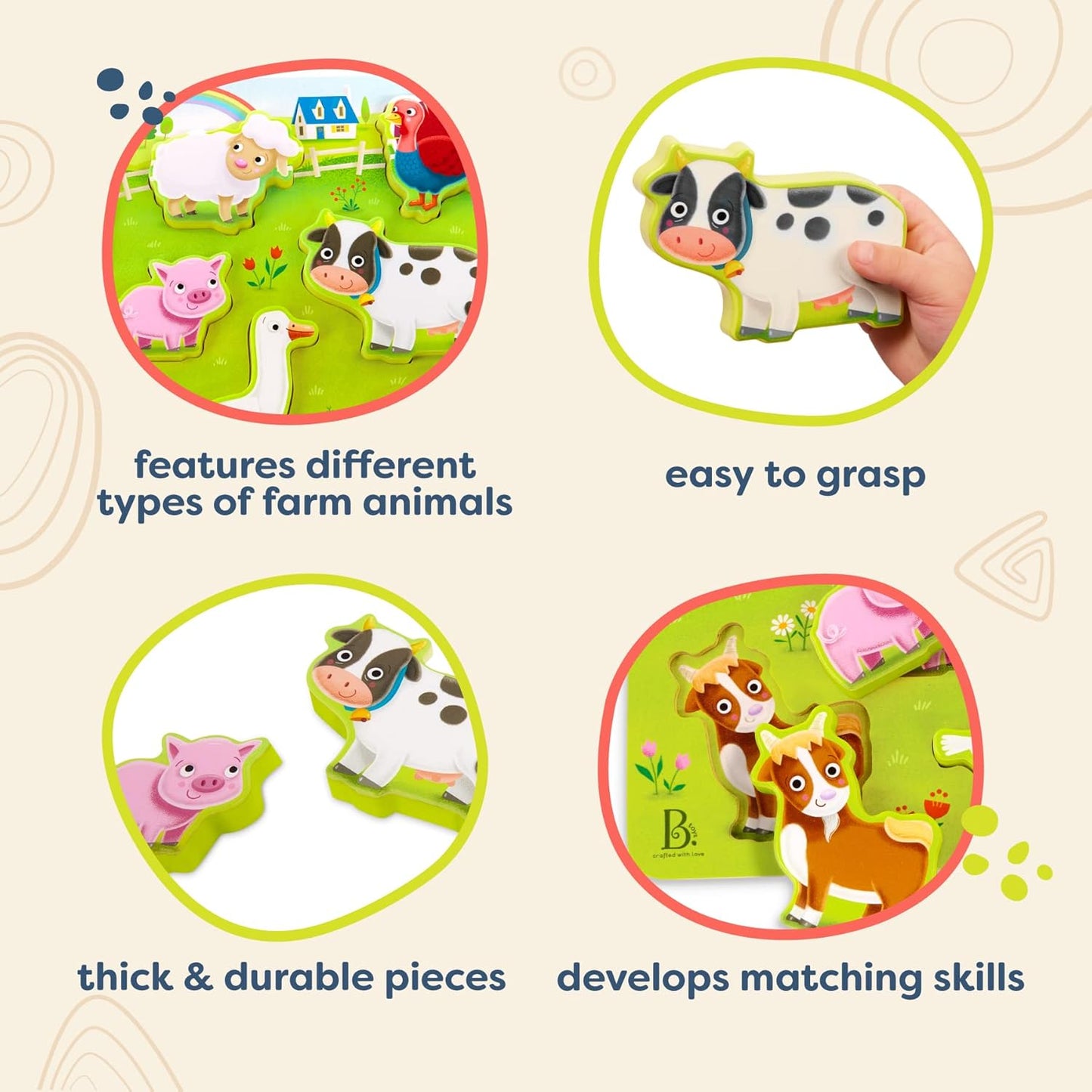 B. toys – Peek & Explore – School BusChunky Puzzle for Toddlers,Educational & Developmental Toys for Kids – 2+ Years