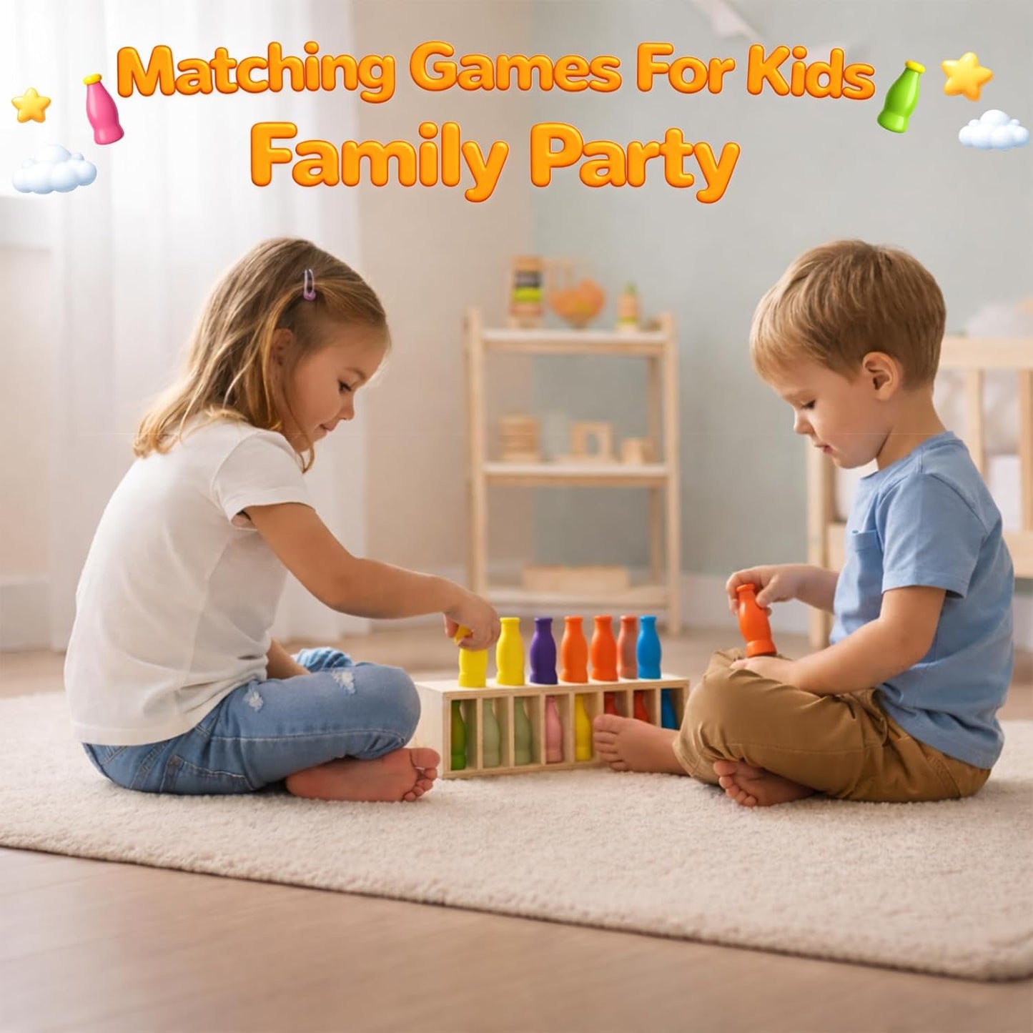 Match The Bottle Color Game, Fun Family Board Game for Kids and Adults 2–4 Players, Bottle Flip Challenge Toy for Travel, Camping, Holidays, Celebrate Birthday Party, Backyard Night (Medium, Plastic)